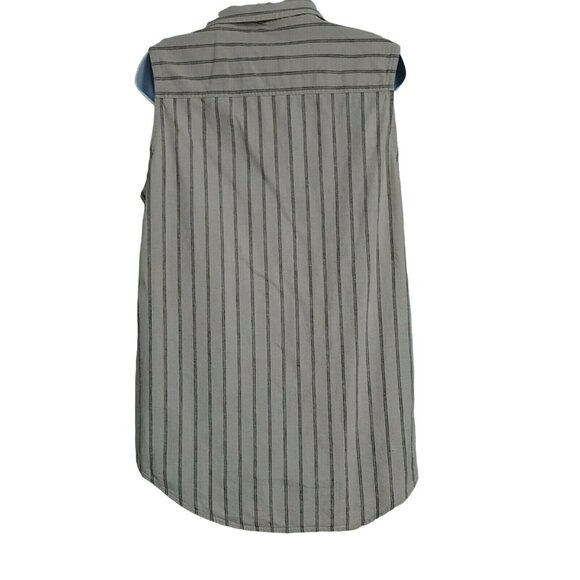 Abercrombie & Fitch Women's Blouse Linen blend Sleeveless Button-front Striped - Picture 3 of 9